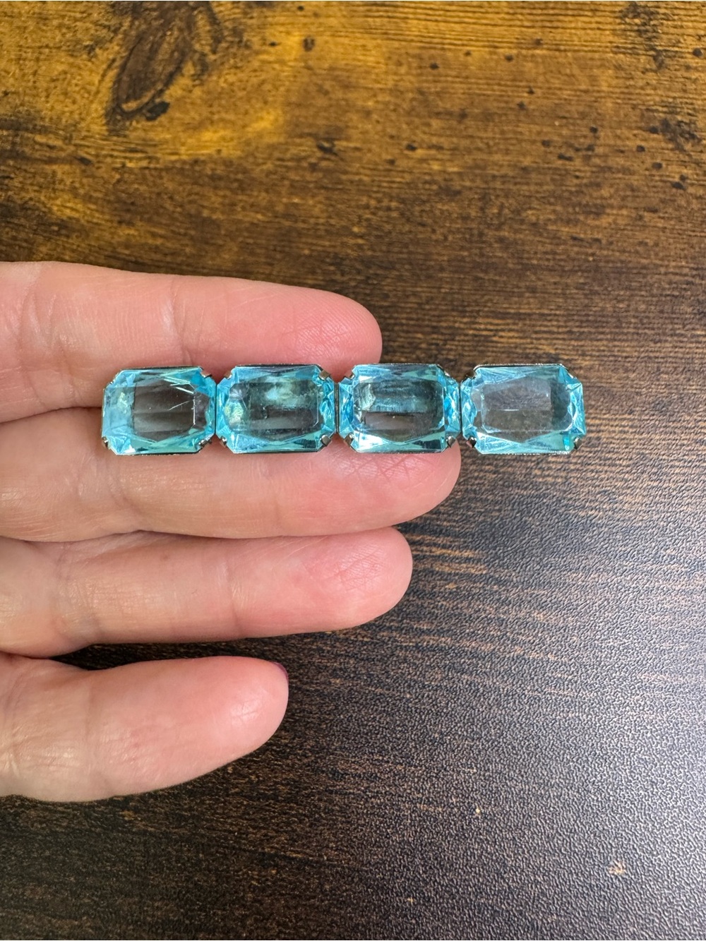 Vintage Aquamarine Blue Rectangular Acrylic Bar Brooch - Vintage